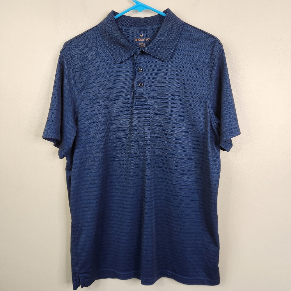 Broletto Mens Short Sleeve Cotton Polyester Blend Striped Polo Shirt Medium